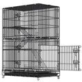 Large Black 4-Tier Folding Metal Wire Cat Cage with Hammock & Ramp Ladders H90467