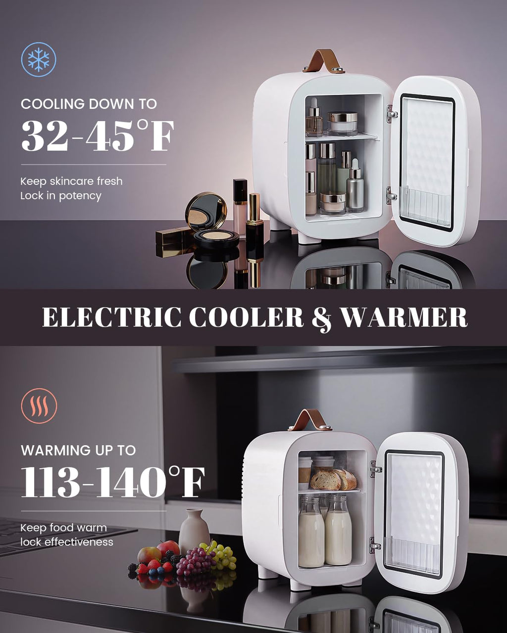 4 Liter 6 Can Portable Mini Fridge with LED Mirror V20050