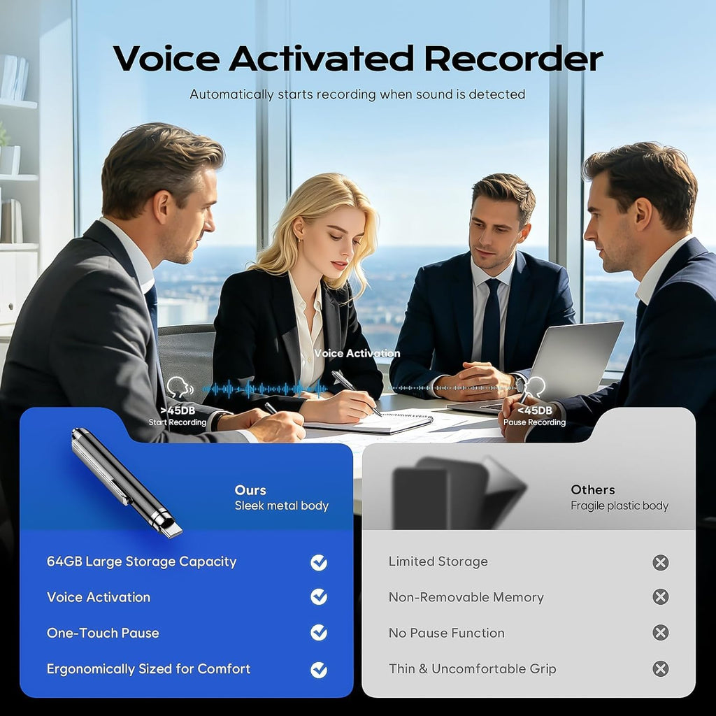 64GB Voice Activated Digital Recorder with AI Noise Reduction T4062