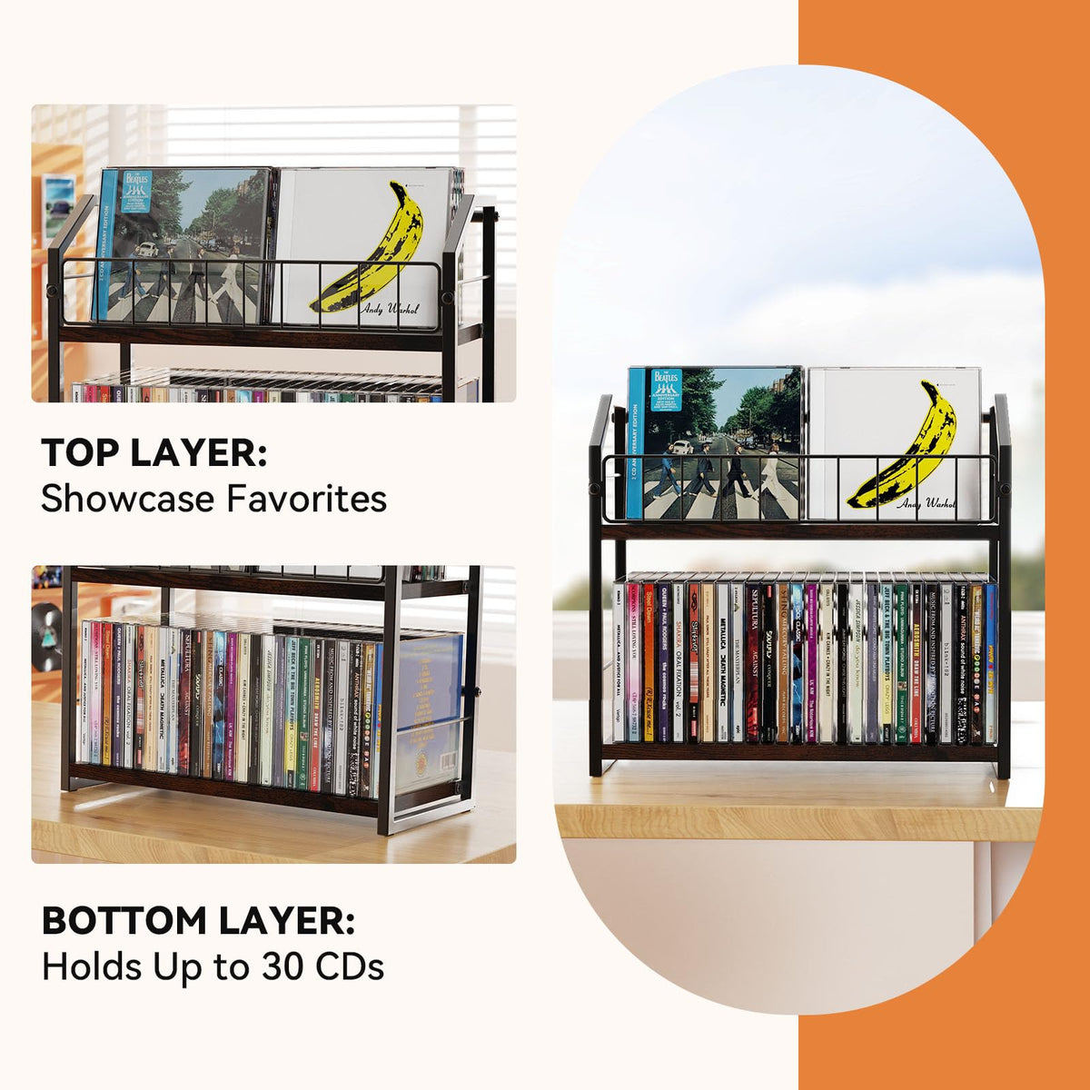 2 Tier CD Storage Rack Holds 60 Cases Brown O13546