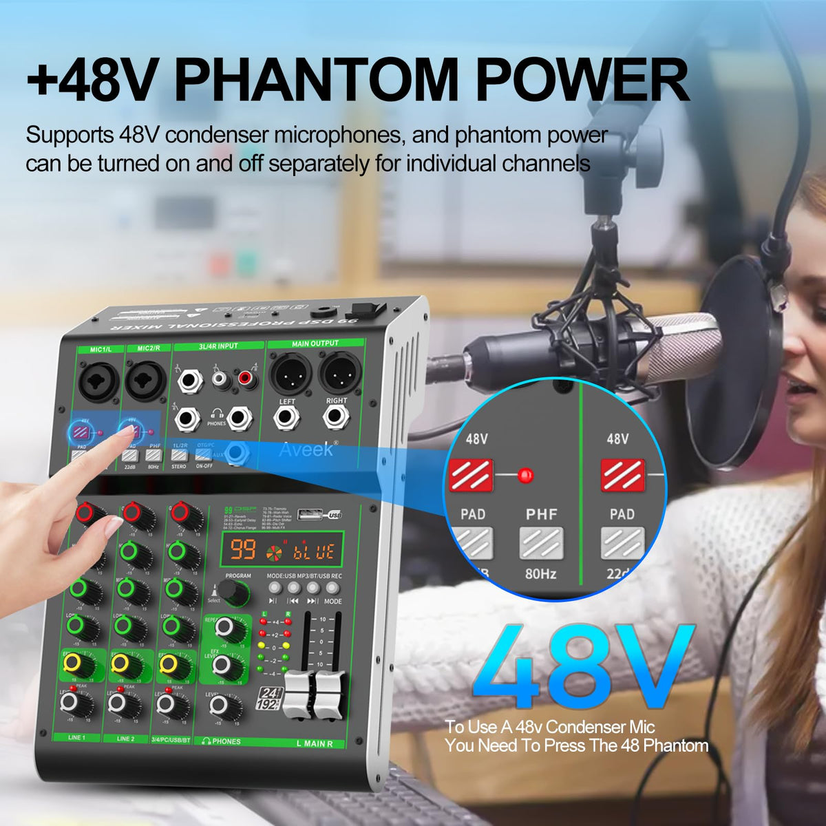 4 Channel Audio Mixer with Bluetooth and USB K8065