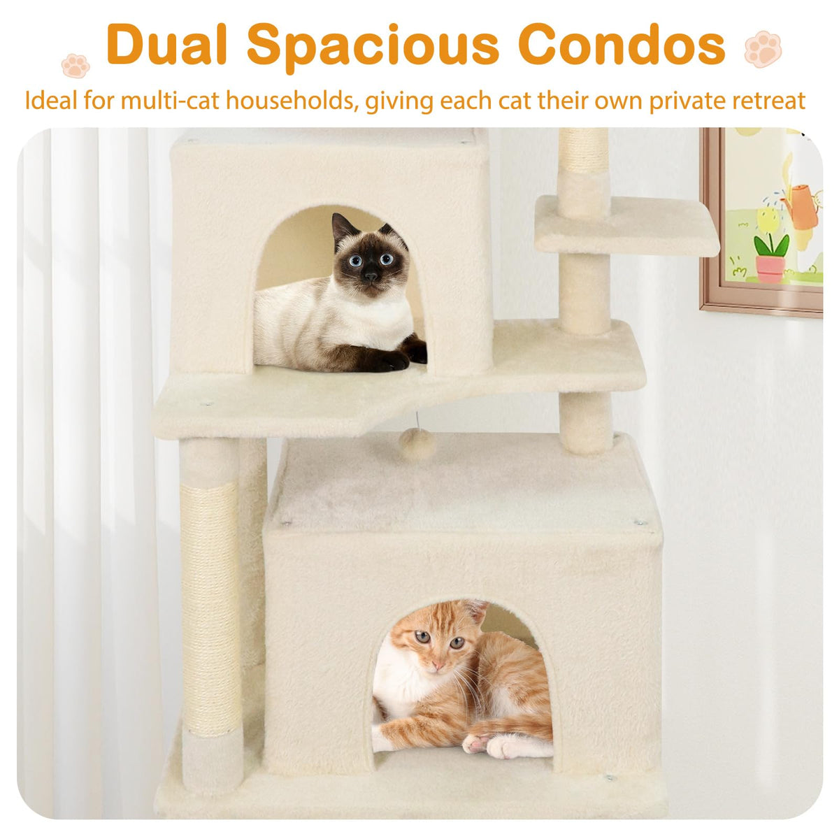 70 Inch Multi-Level Cat Tree with Sisal Scratching Posts and Condos Y50259