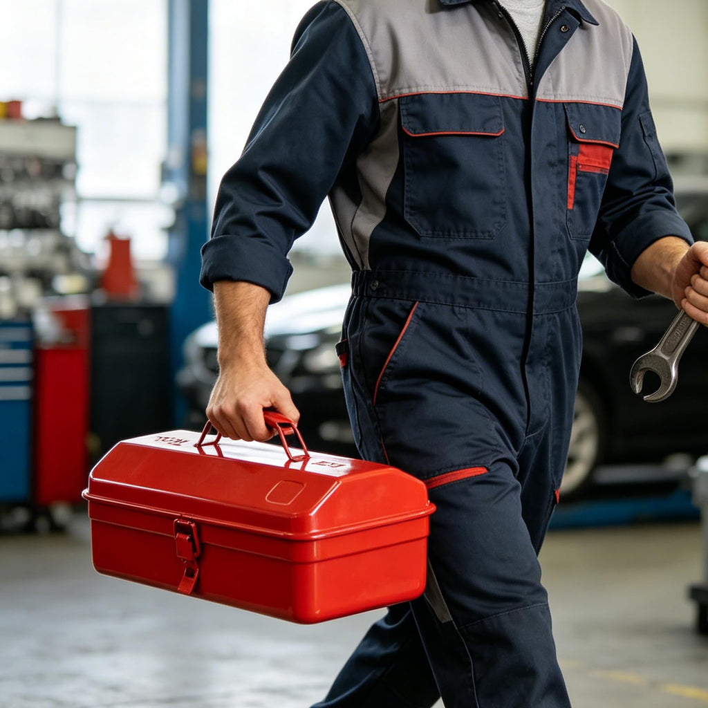 14 Inch Red Metal Tool Box with Latch and Handle F65243