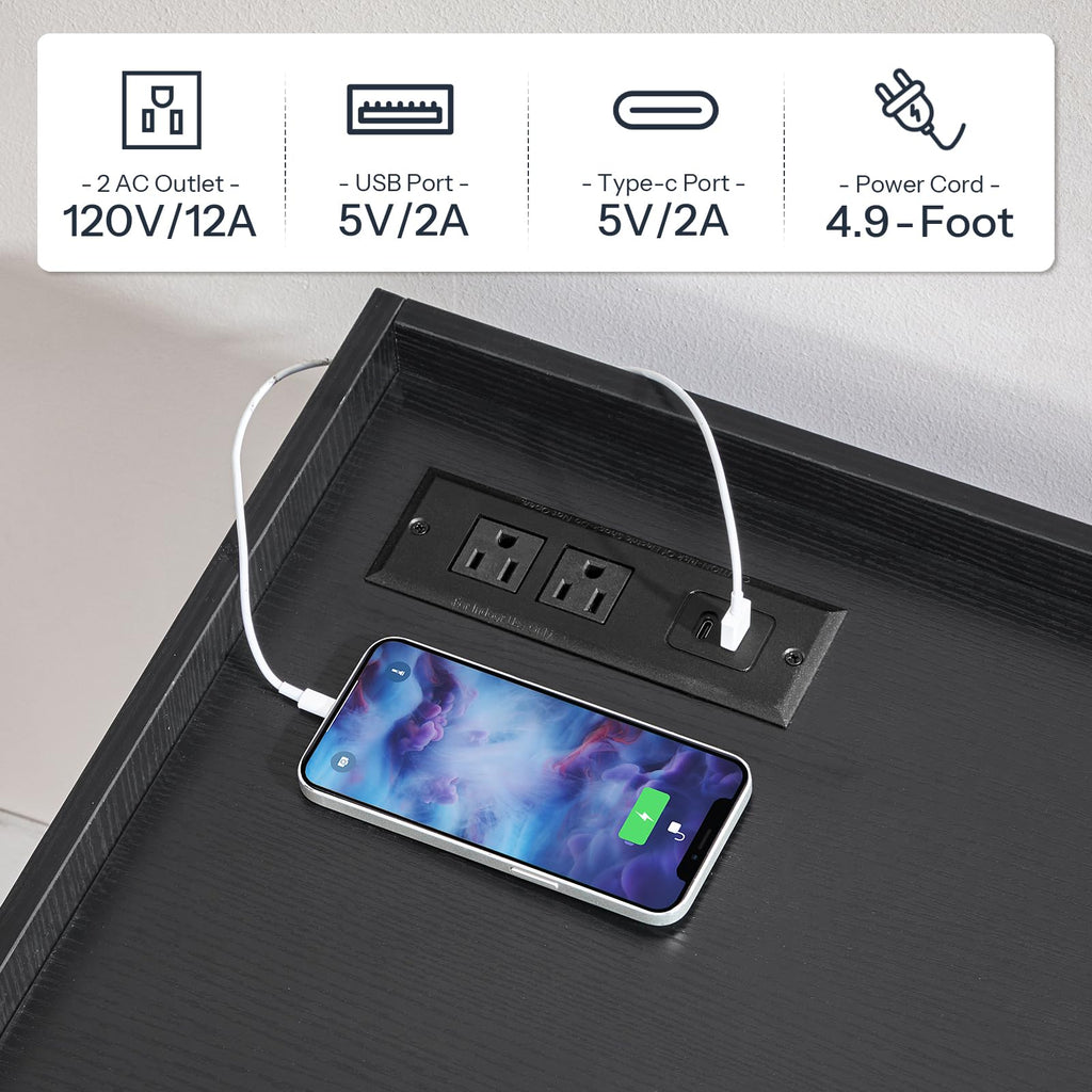Black Wood Lateral File Cabinet with Charging Station X970866