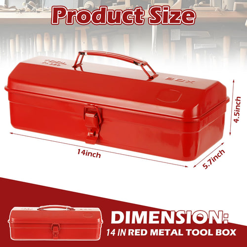 14 Inch Red Metal Tool Box with Latch and Handle F65243