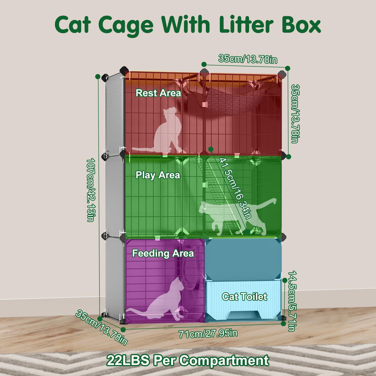 3-Tier Cat Cage with Litter Box A734