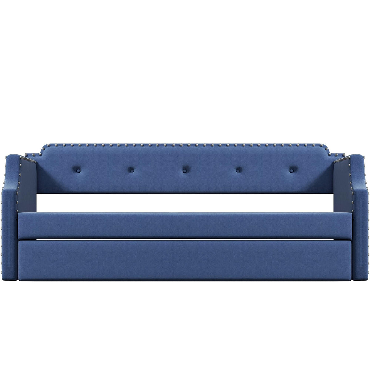 Blue Linen Fabric Upholstered Twin Daybed with Trundle I957440