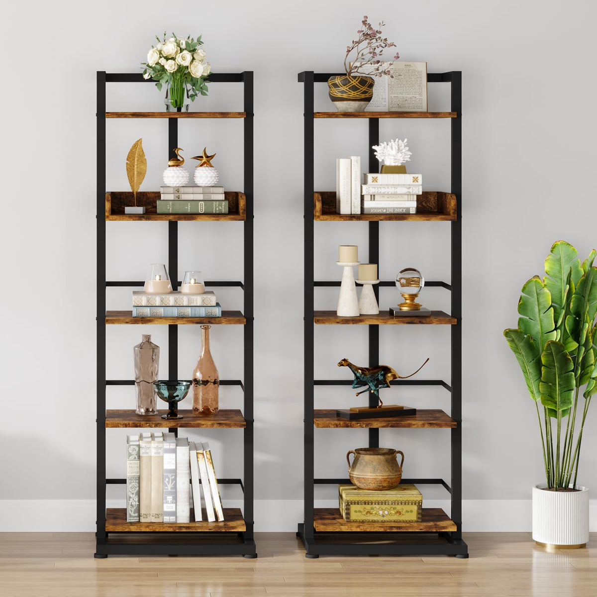 5 Tier Wood Bookcase with Metal Edge Protection X971