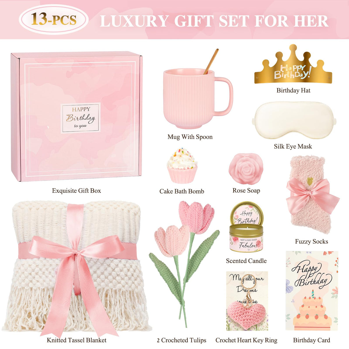 13PCS Spa Self Care Gift Basket Set Rose D361