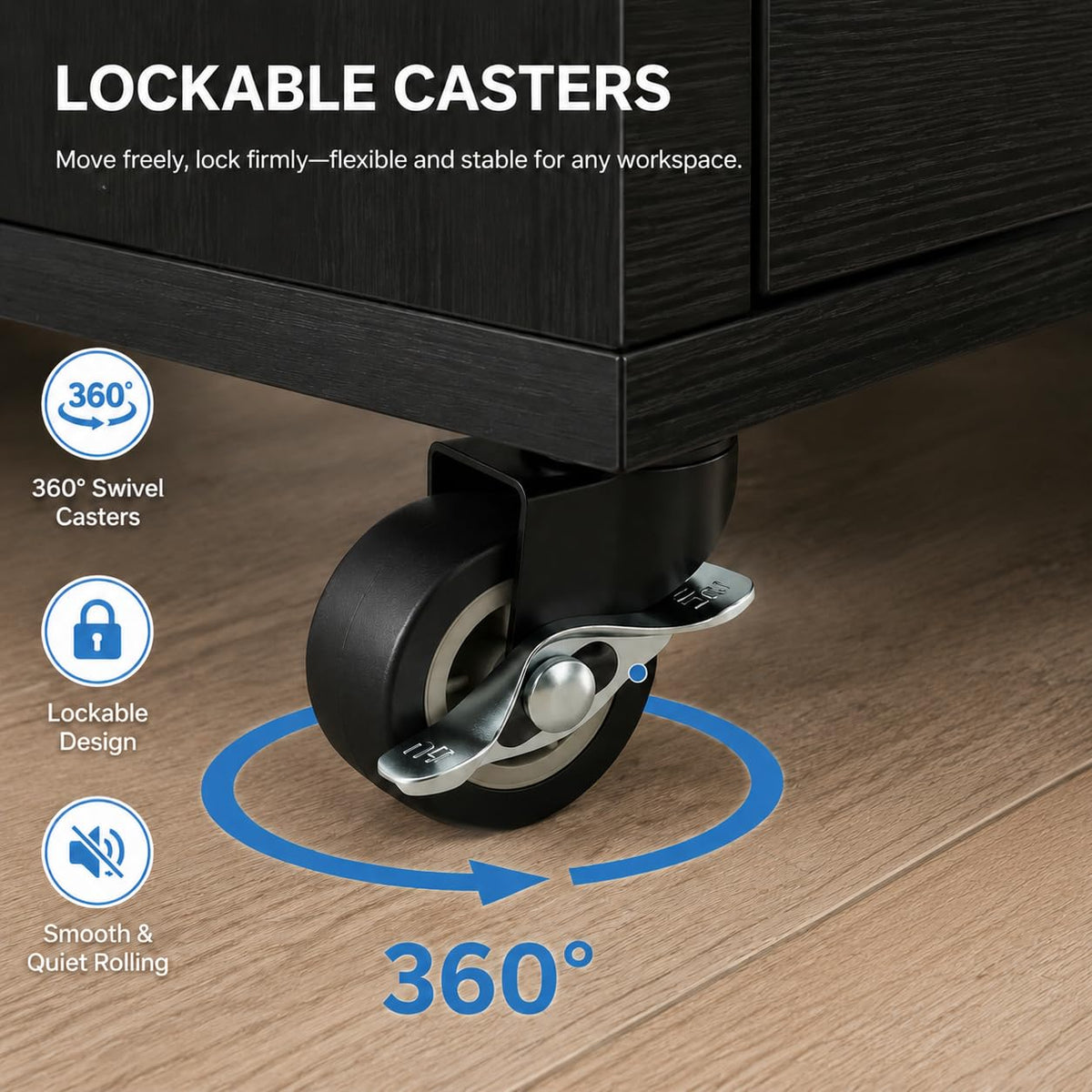 Mobile File Cabinet Rolling Printer Stand Black V3848