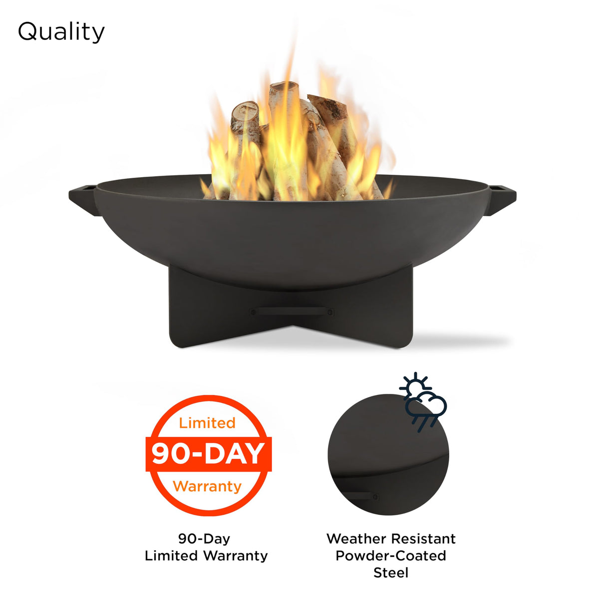 36” Round Wood Burning Steel Fire Pit with Spark Screen, Poker, Log Grate and Storage Cover J550