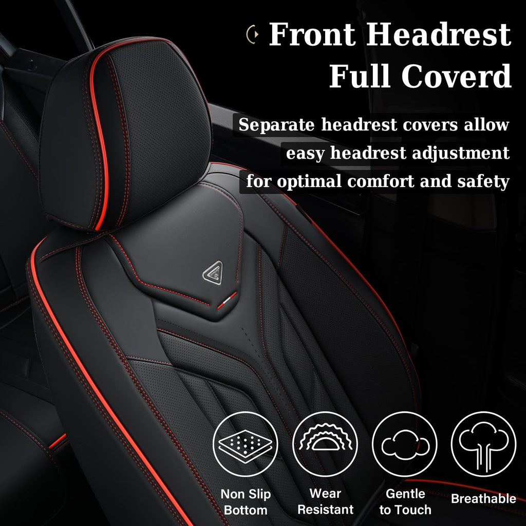 Black & Red Leather Car Seat Covers Full Set C374