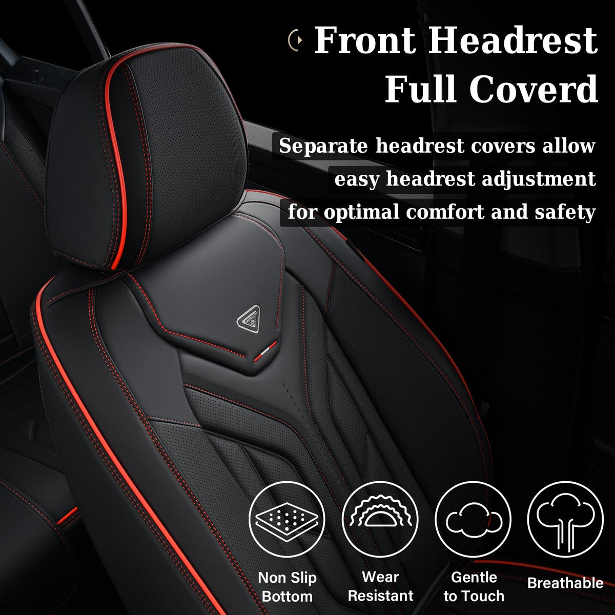 Black & Red Leather Car Seat Covers Full Set C374