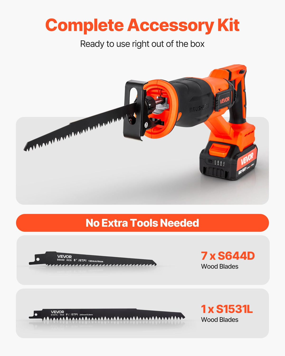 20V Cordless Reciprocating Saw with Battery, 8 Blades, and Carrying Bag A49937