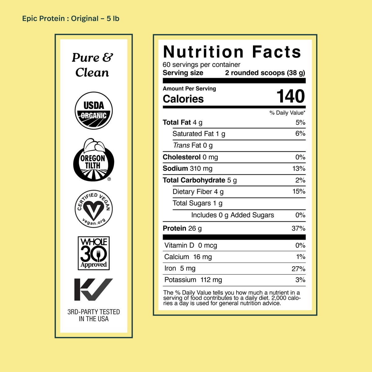 Organic Vegan Plant Based Protein Powder 5 lb V14423