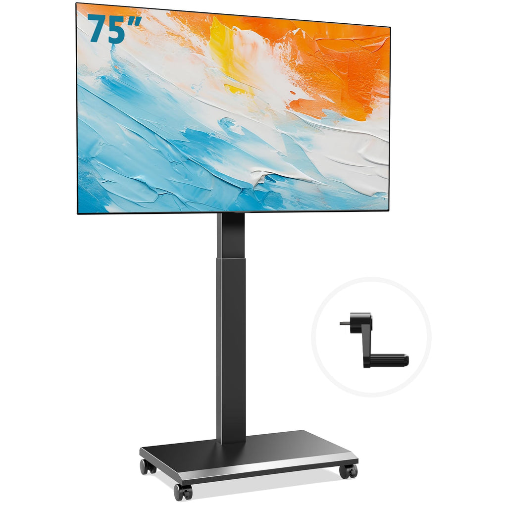 Hand Crank Lift TV Stand with Wheels for 32-75 Inch TVs, Black B879
