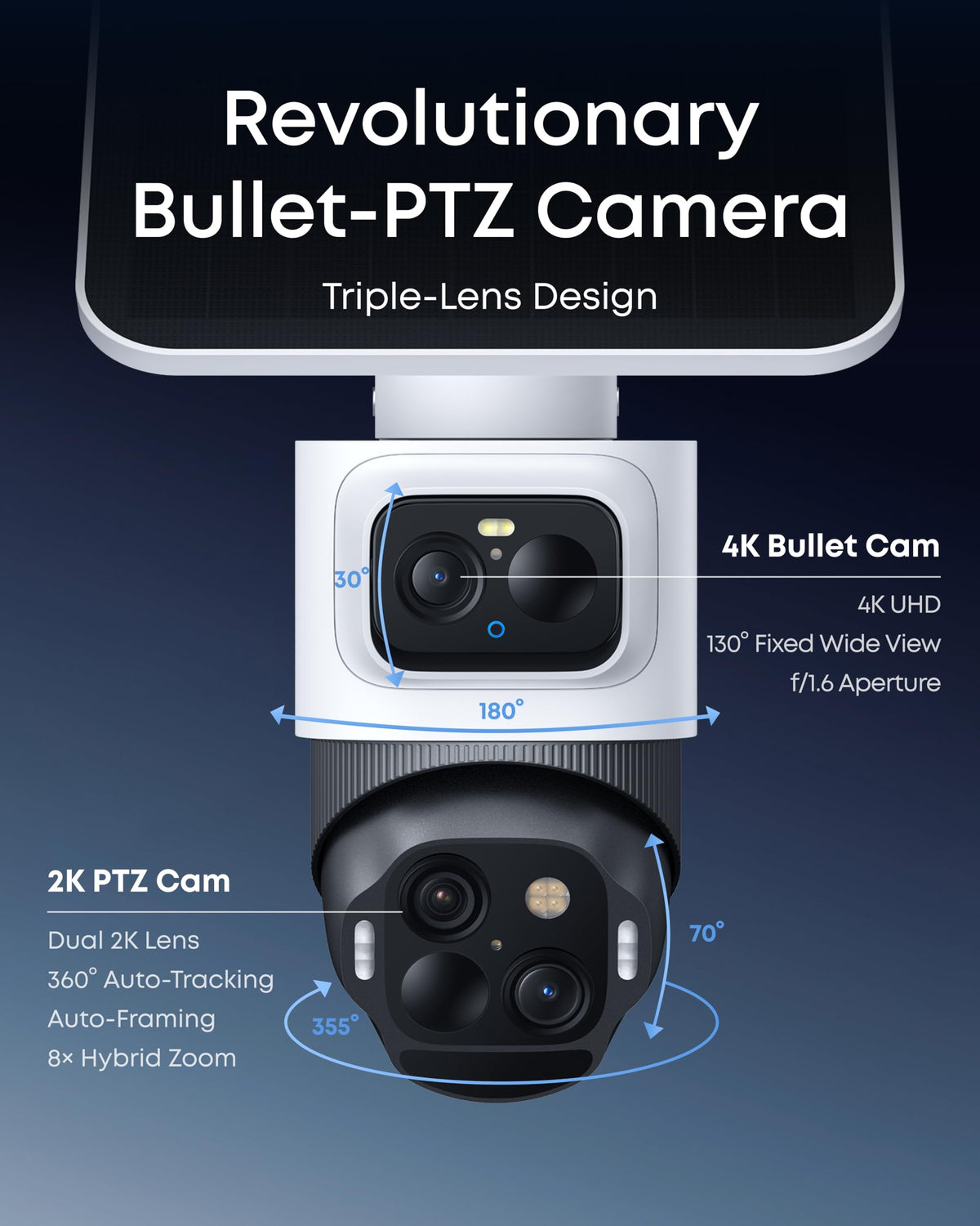 4K Solar 3-Lens PTZ Security Camera 4-Cam Kit N7468