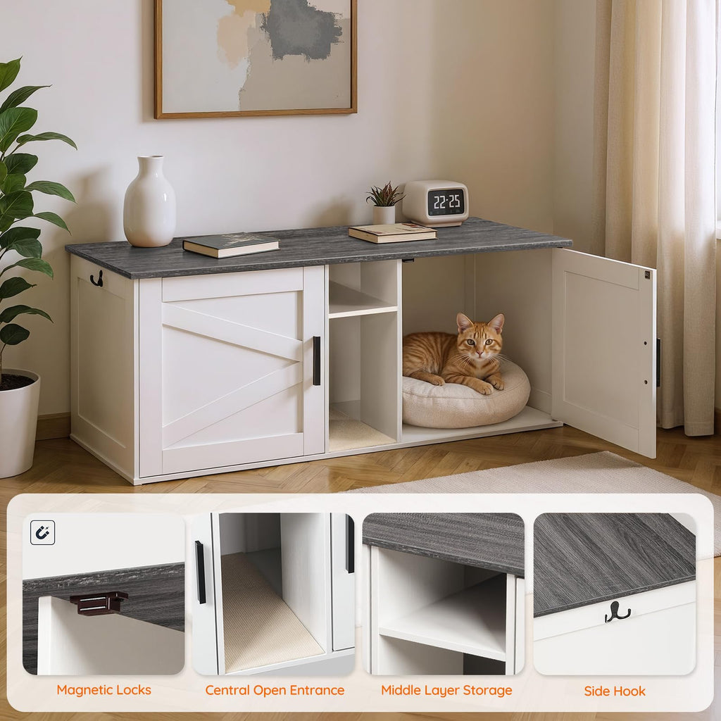 White and Charcoal Gray Cat Litter Box Enclosure P576690