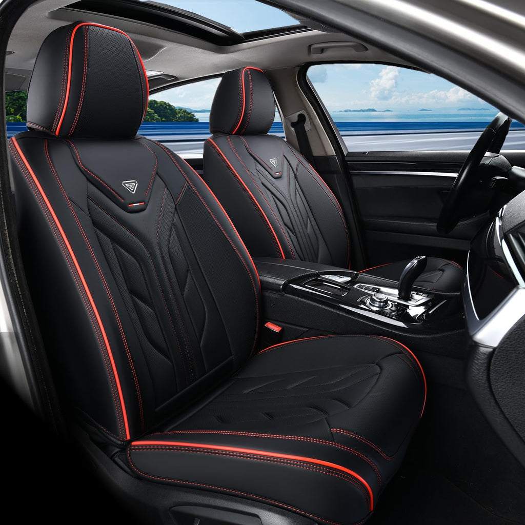 Black & Red Leather Car Seat Covers Full Set C374