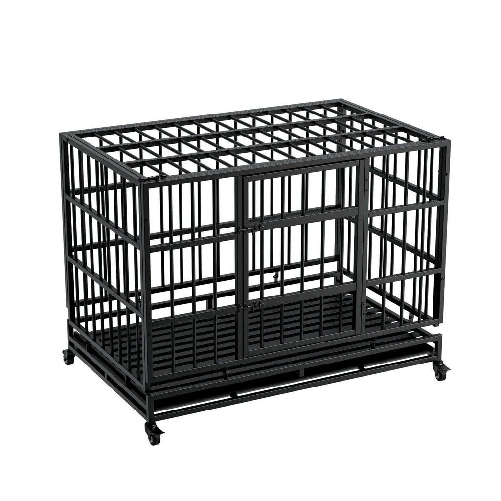 48 Inch Heavy Duty Metal Dog Crate with Wheels L230125