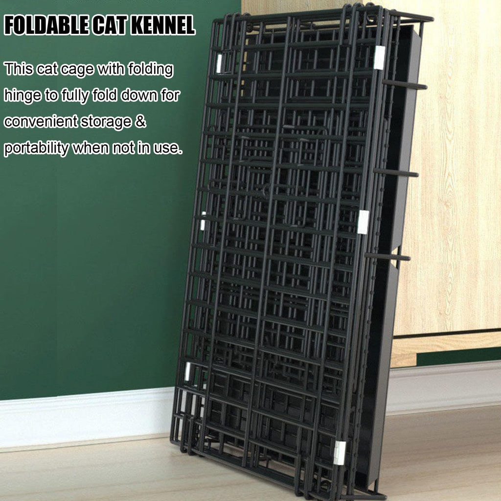 Large Black 4-Tier Folding Metal Wire Cat Cage with Hammock & Ramp Ladders H90467
