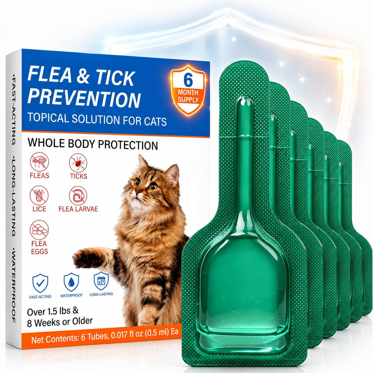 Waterproof Topical Flea & Tick Preventative for Cats, 6 Doses R95982