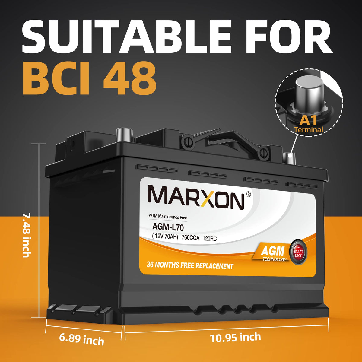12v 70AH 760CCA AGM Car Battery H4149