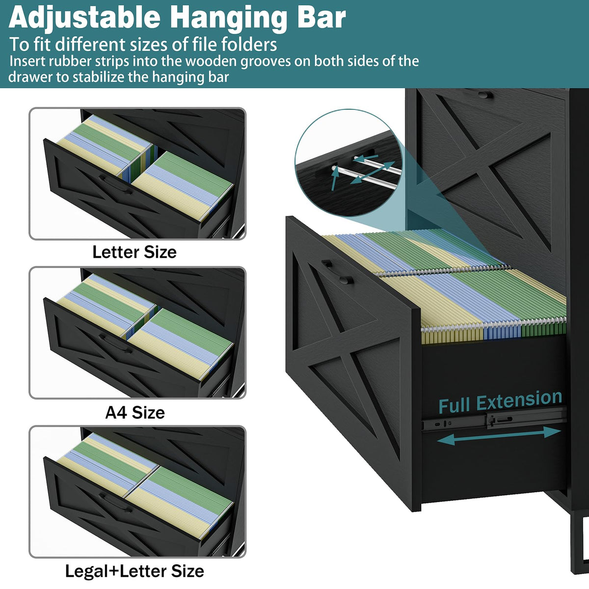 2 Drawer Black File Cabinet with Charging Station C679578