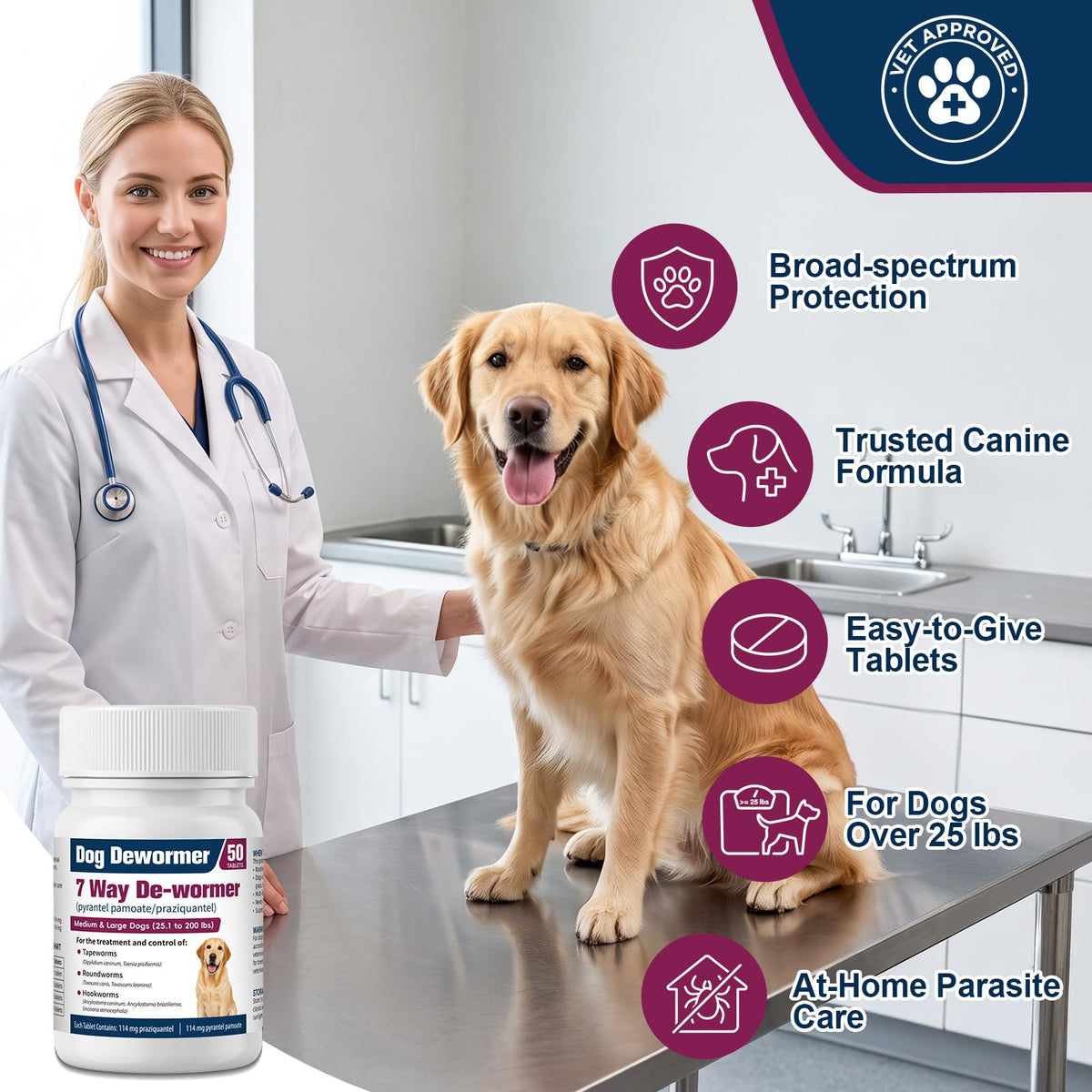 7-Way Dewormer for Large Dogs & Puppies, 50 Tablets L67241