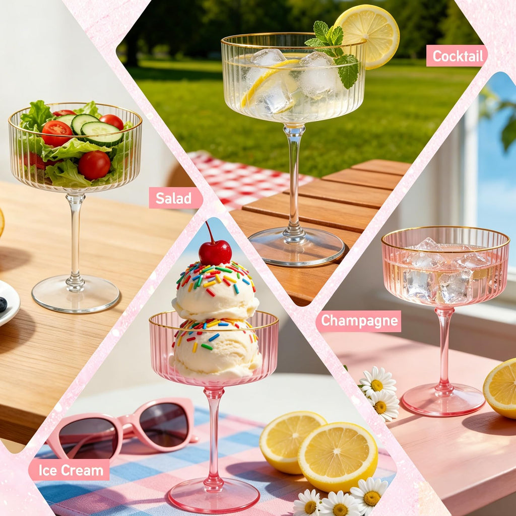 Pink 6 Pcs 10 Oz Plastic Martini Glasses R778158