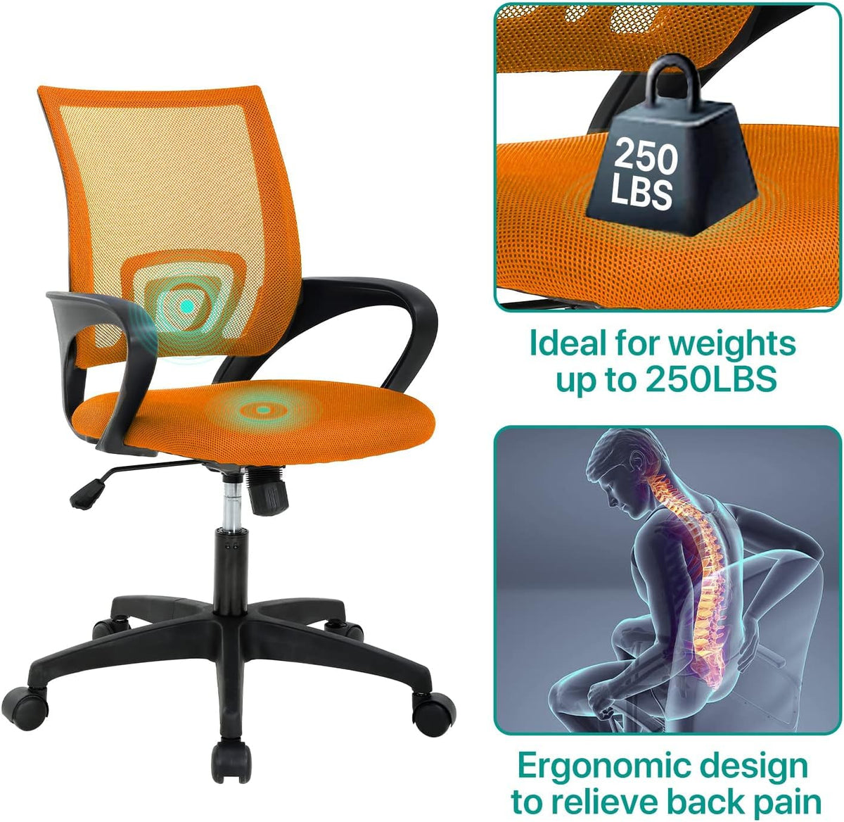 Ergonomic Orange Mesh Office Chair with Lumbar Support C2188