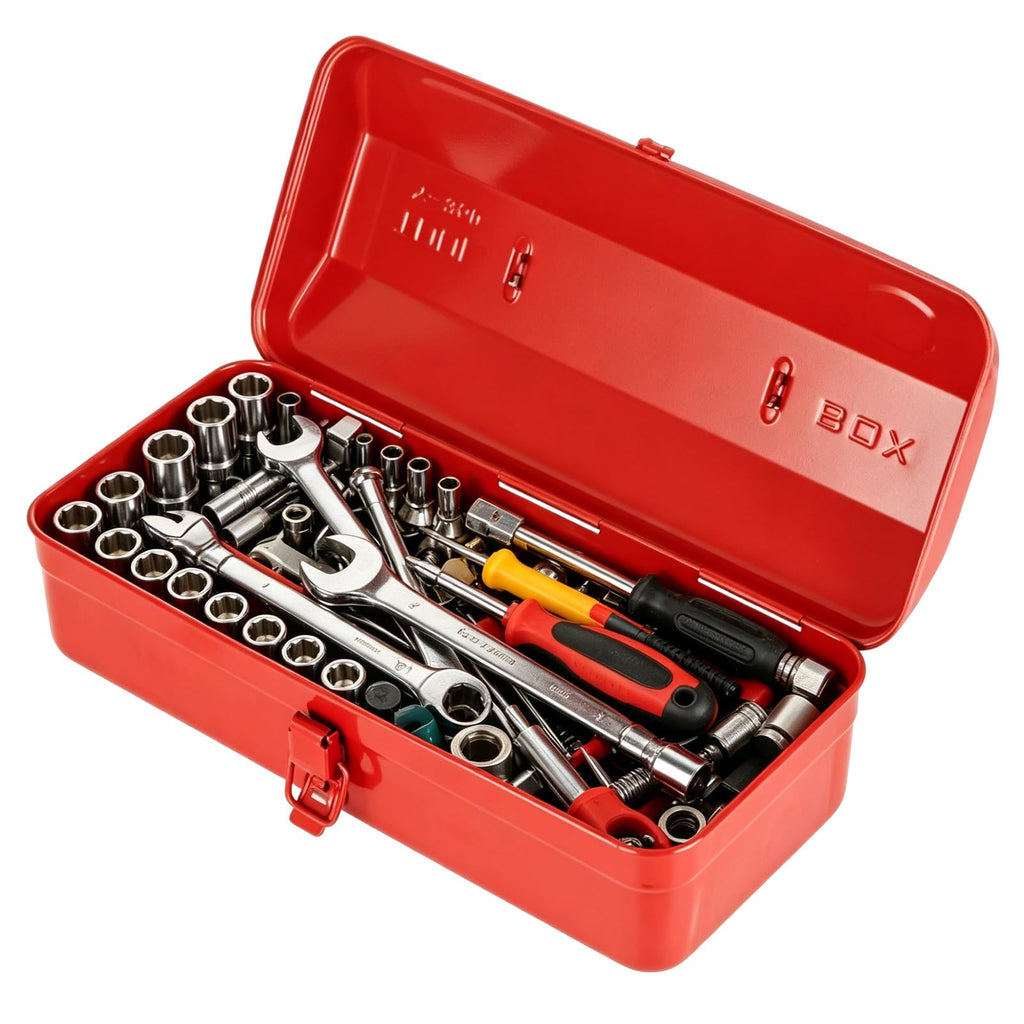 14 Inch Red Metal Tool Box with Latch and Handle F65243