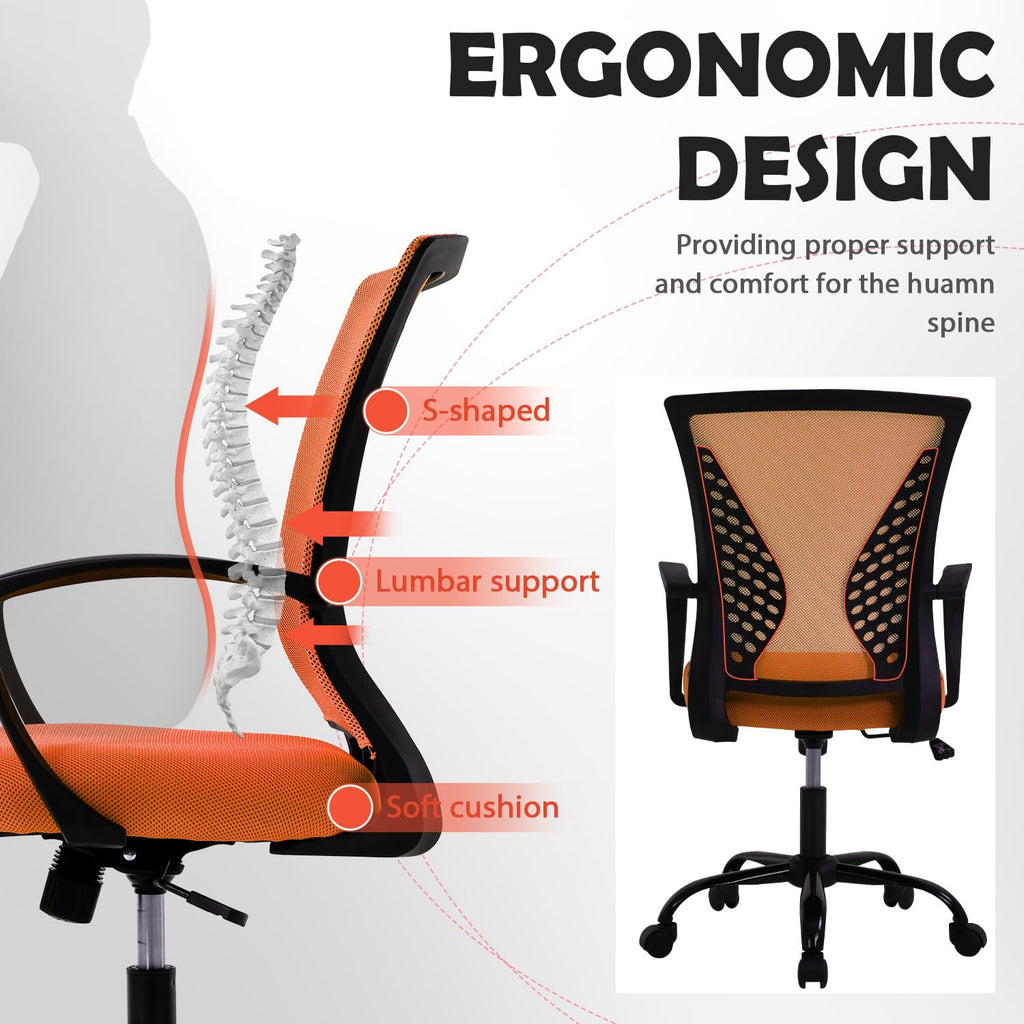 Orange Adjustable Mesh Ergonomic Office Chair with Lumbar Support J555965