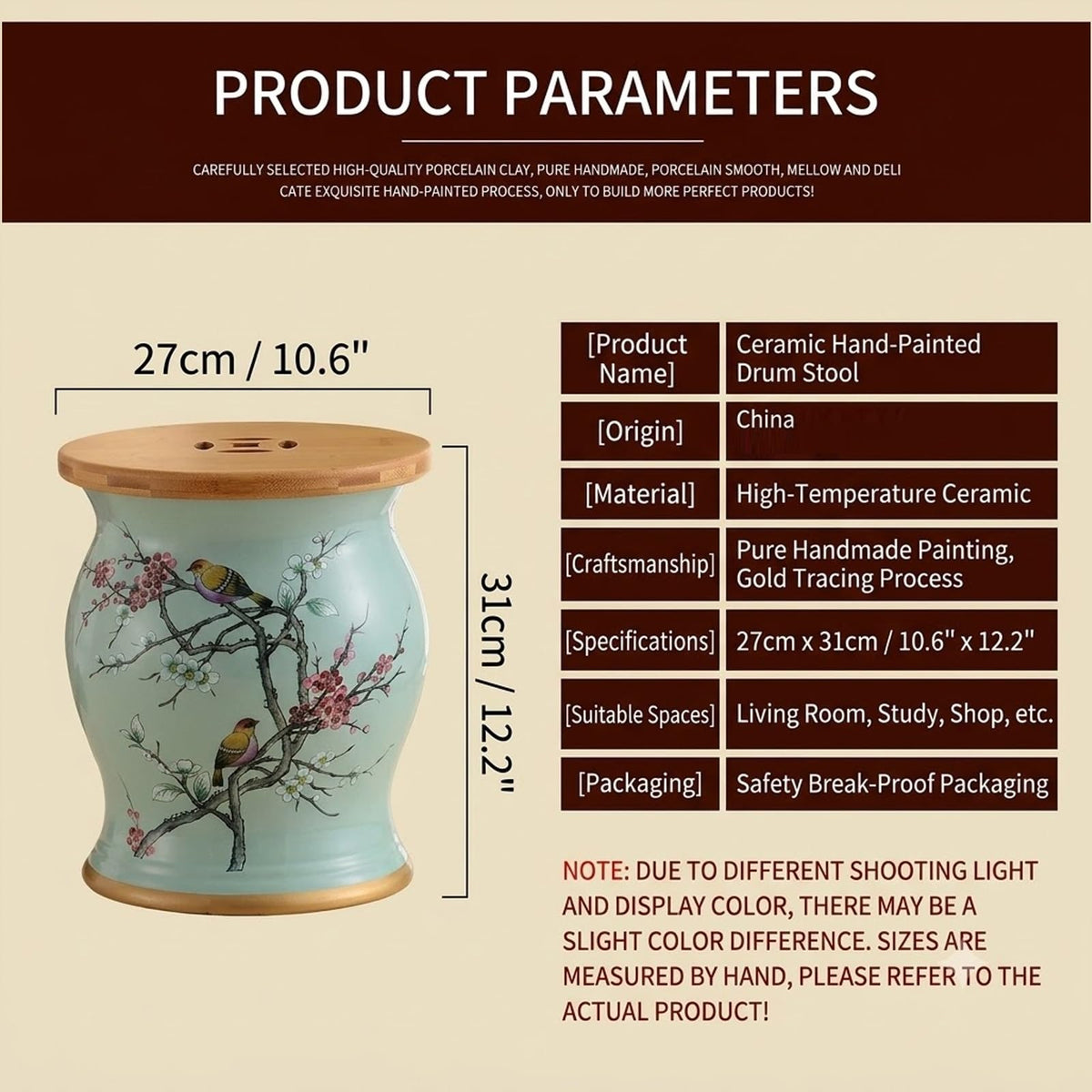 Ceramic Garden Drum Stool with Wood Top R58761