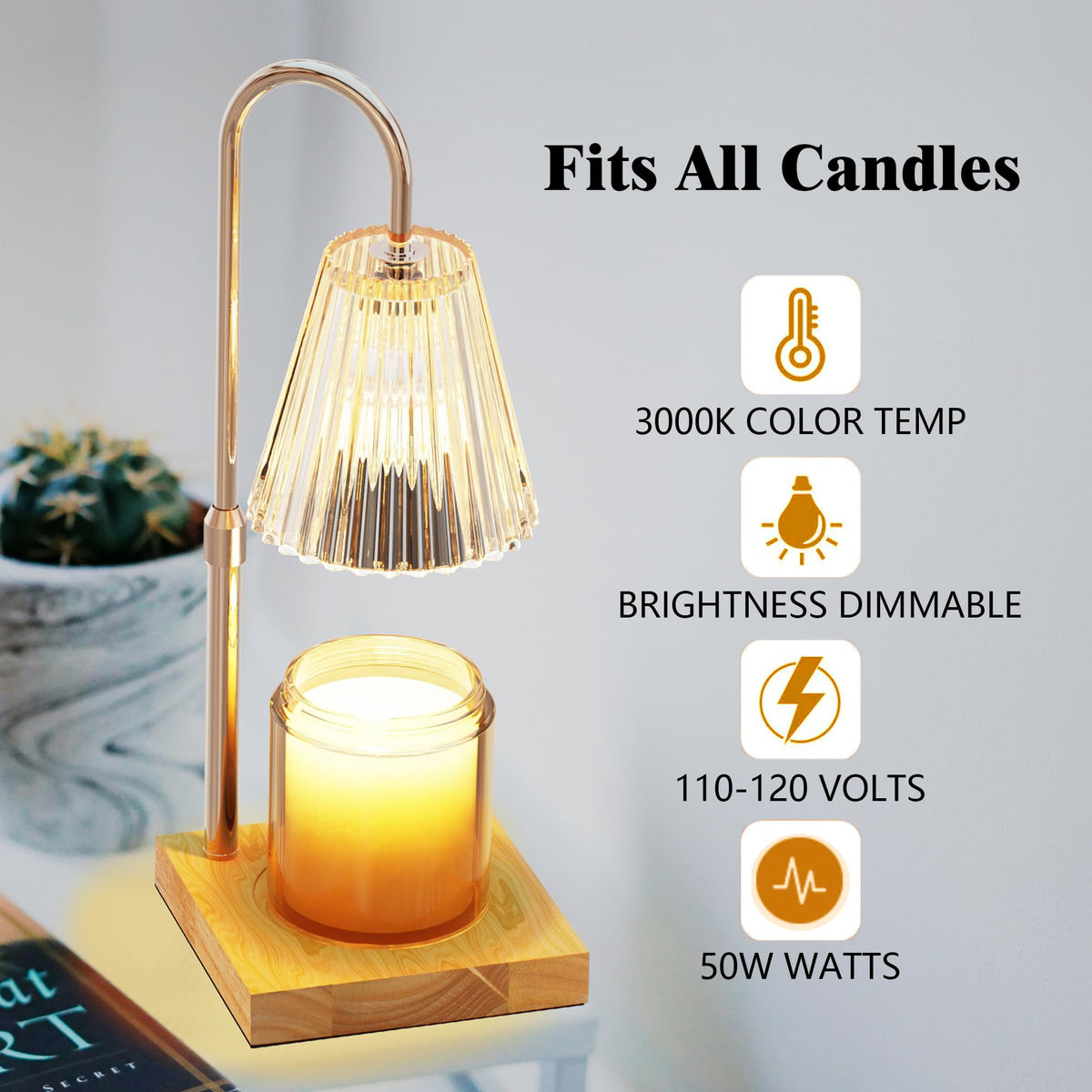 Candle Warmer Lamp with 2 Bulbs, Dimmable, Timer, Adjustable Height N6656