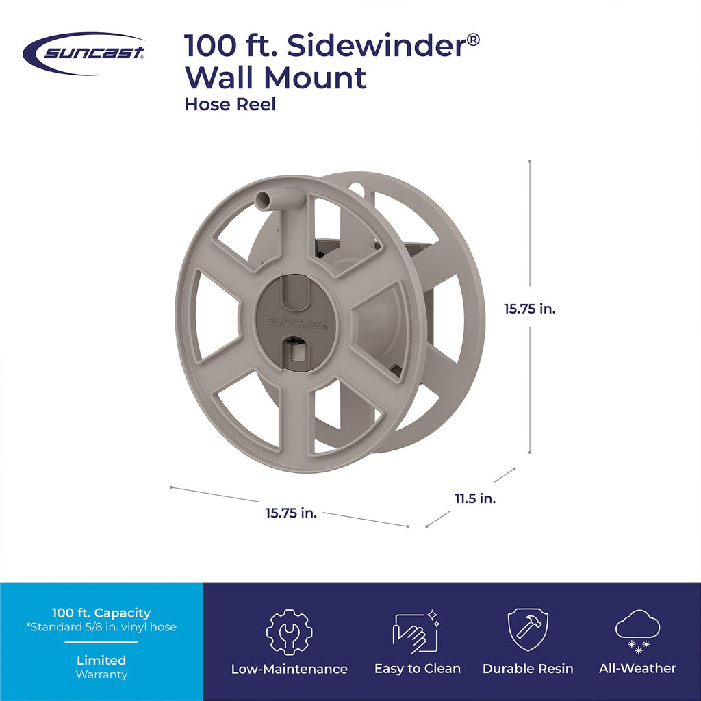 Wall Mount Garden Hose Reel 100 Feet Capacity Light Taupe Resin A549