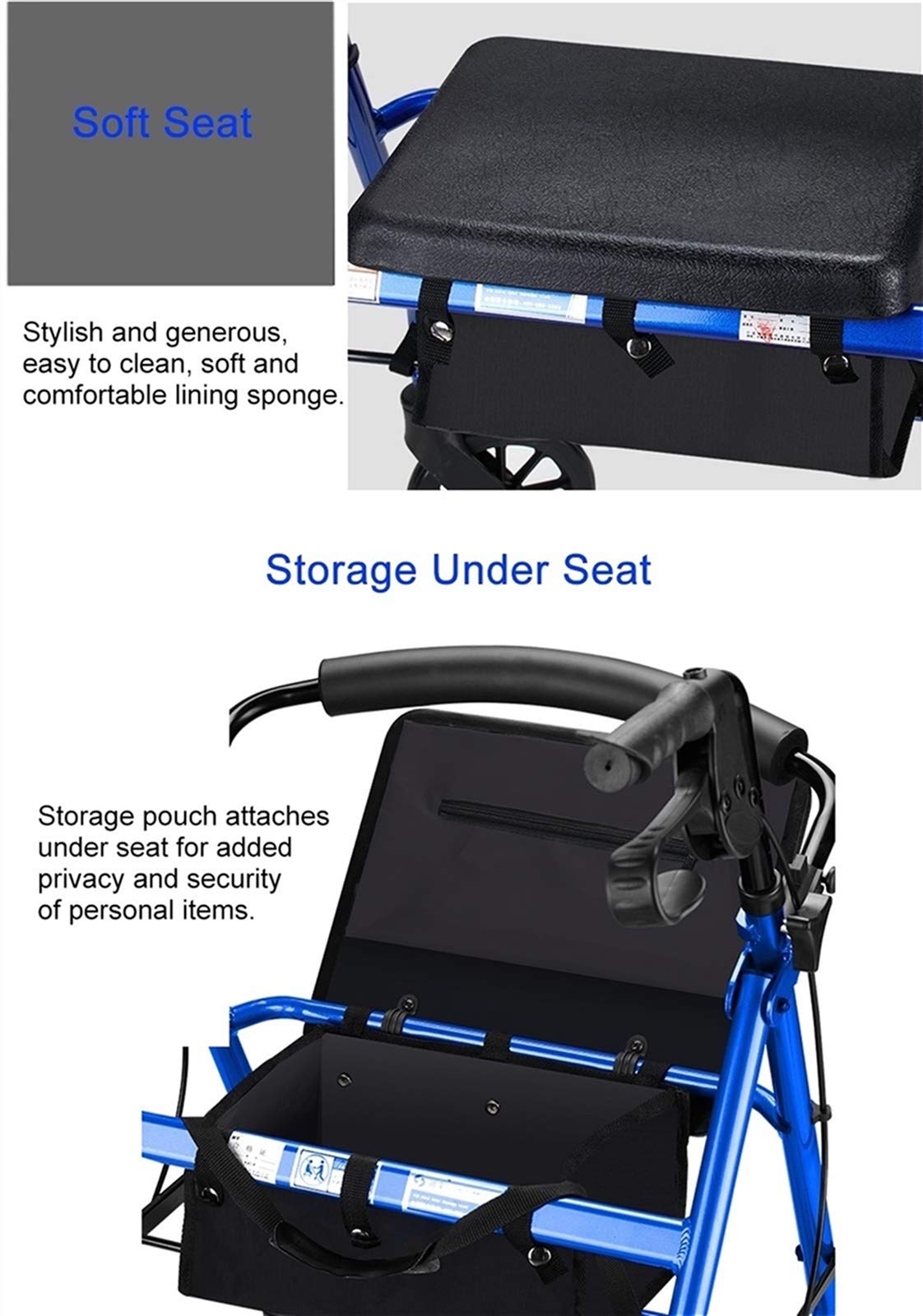 Blue Foldable Lightweight Rolling Walker with Seat L820