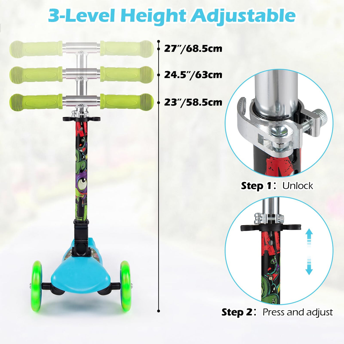 Kids 3-Wheel Kick Scooter with LED Front Wheels J5666