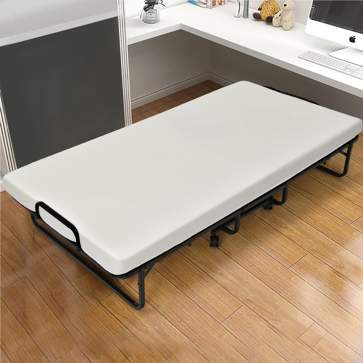 Folding Bed with Mattress Twin Size Metal Frame Memory Foam T2097