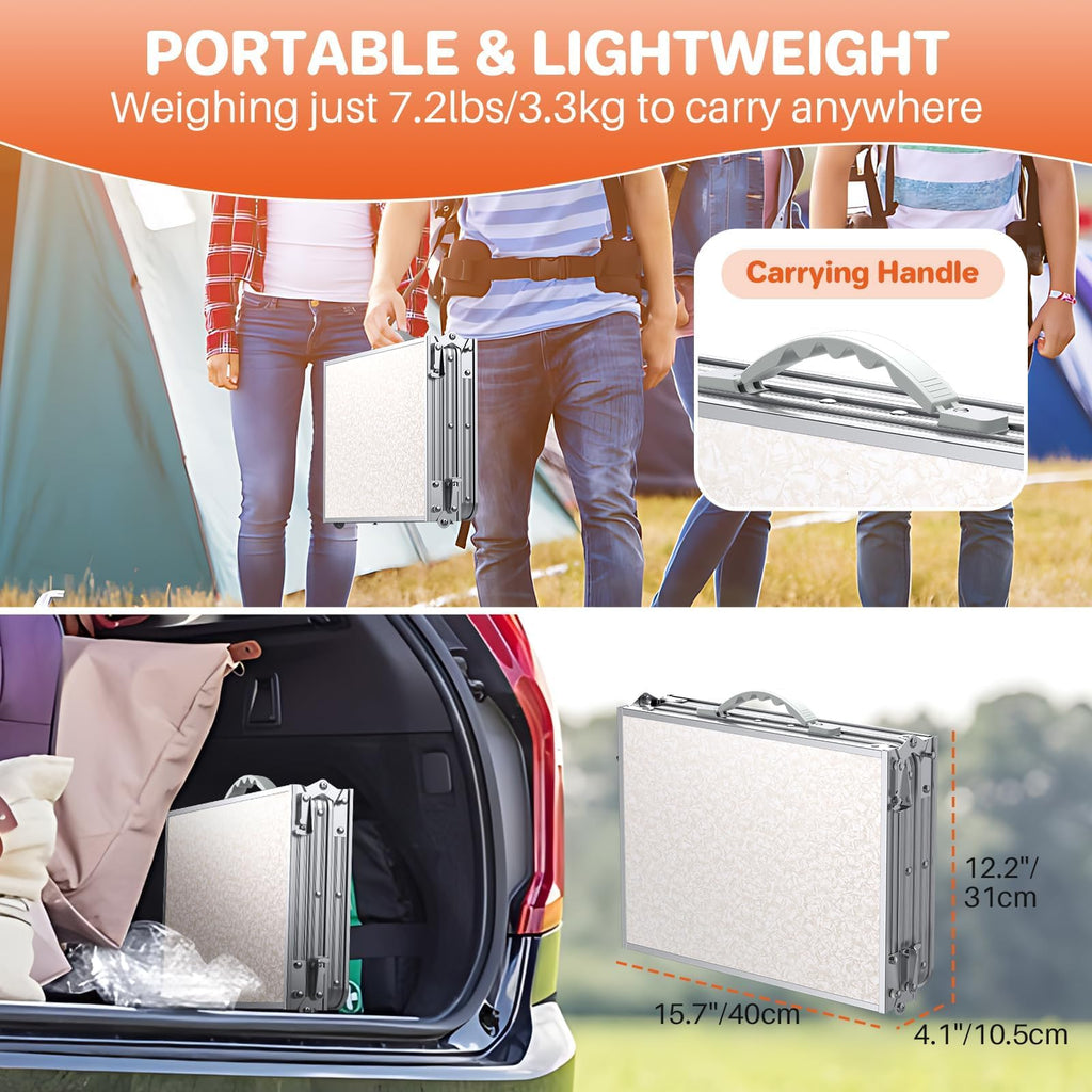 3ft Folding Camping Table, 3 Height Adjustable White R49909