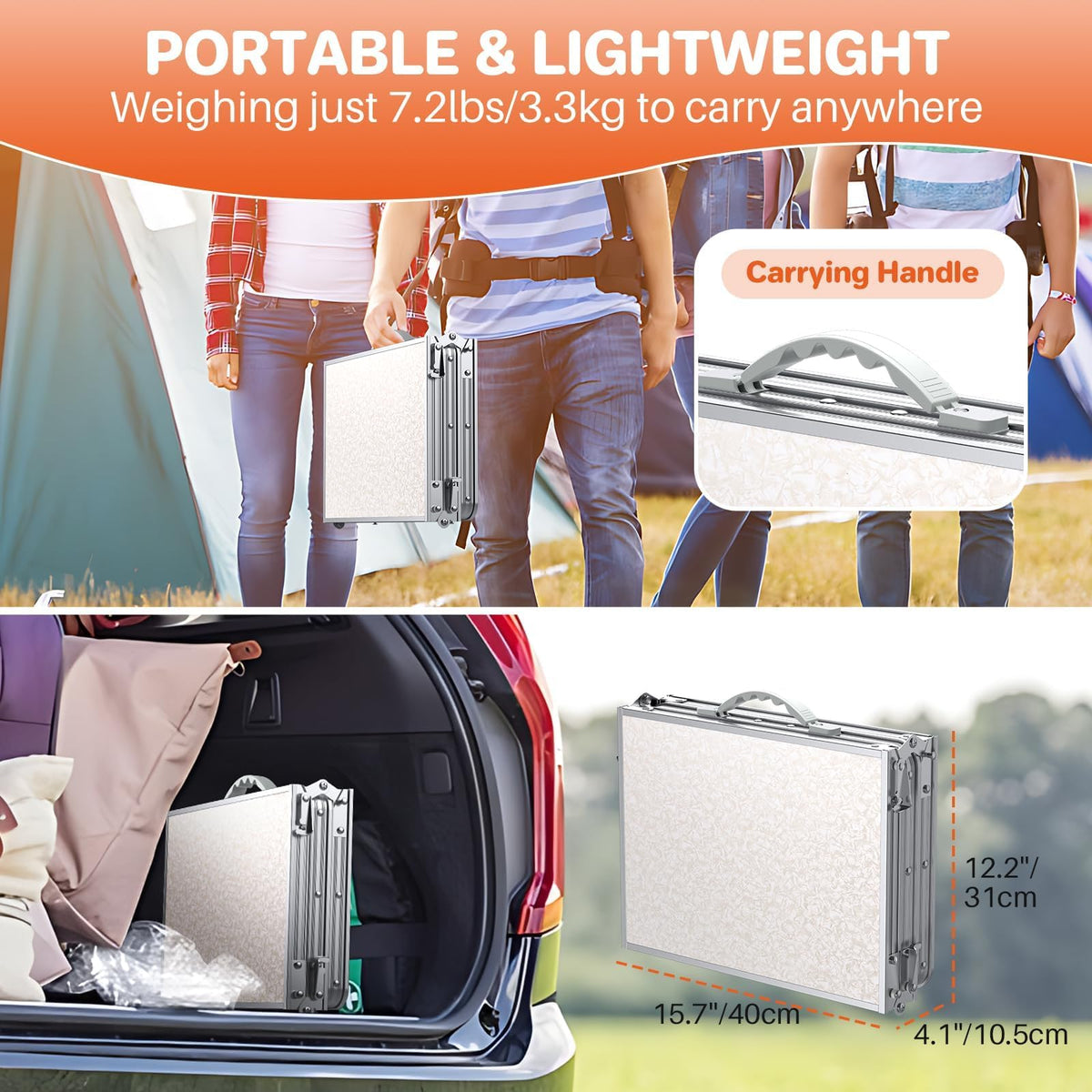3ft Folding Camping Table, 3 Height Adjustable White R49909