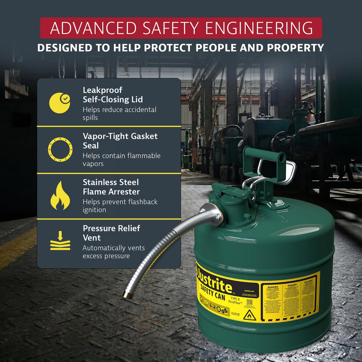 Green Galvanized Steel Safety Can S1929