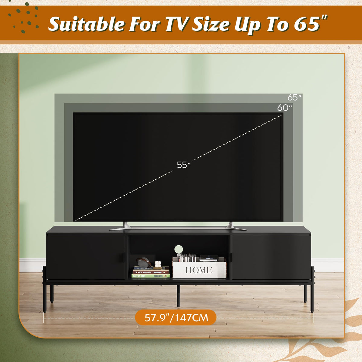 Black TV Stand with Metal Legs Z418