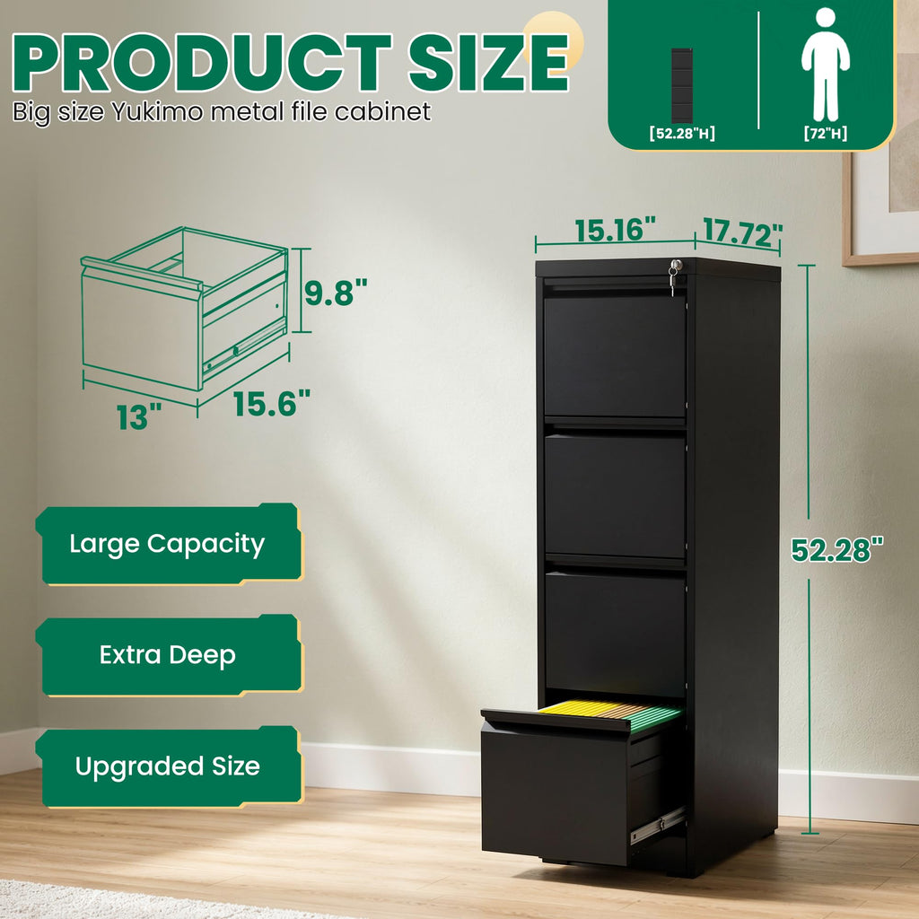 Black 4 Drawer Metal File Cabinet with Lock D16161