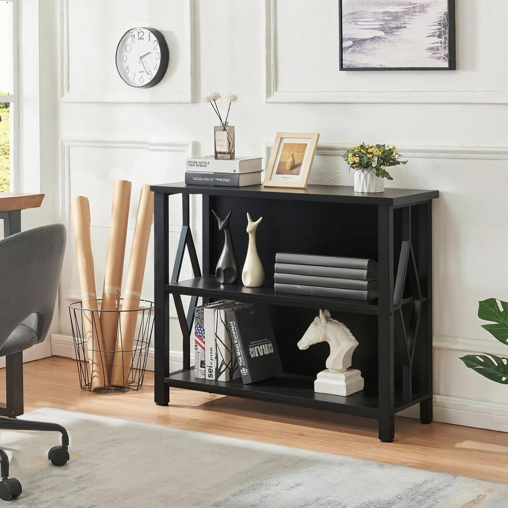 Black 3-Tier Engineered Wood Bookshelf D681