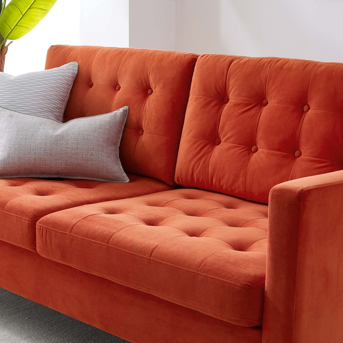 Orange Tufted Performance Velvet Sofa C2216