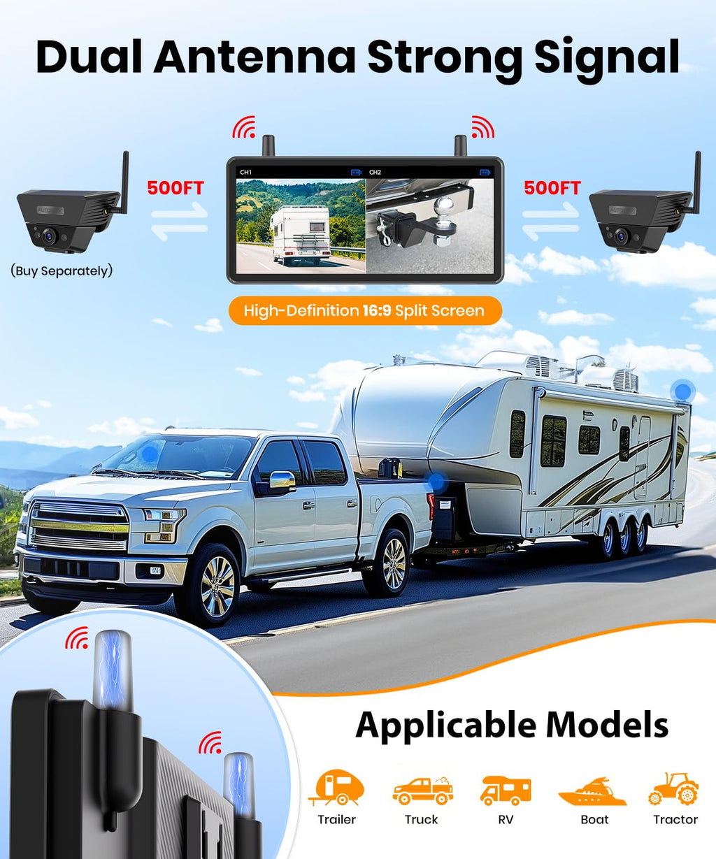 Wireless Backup Camera Solar Magnetic 7.2" 1080P Monitor B761175
