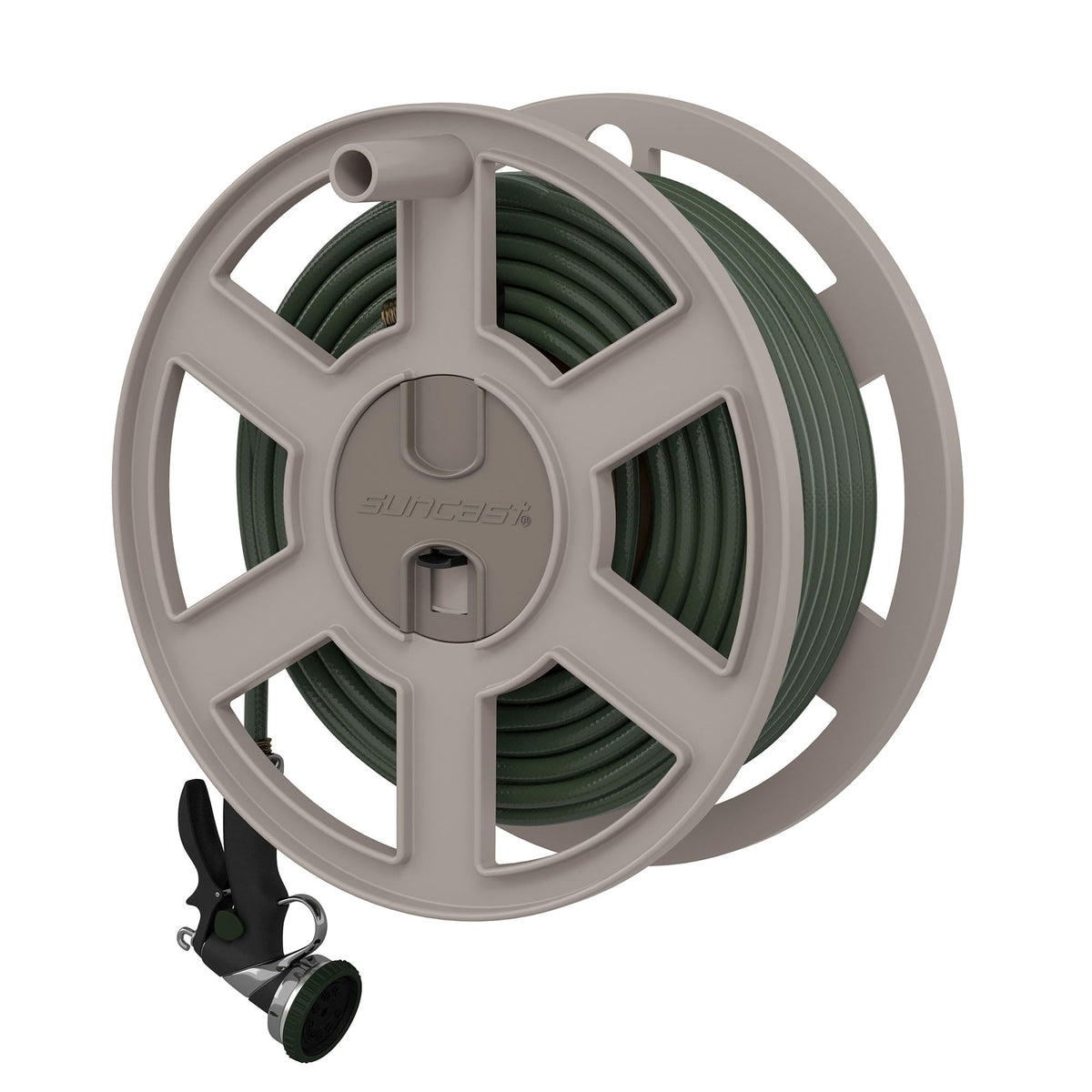 Wall Mount Garden Hose Reel 100 Feet Capacity Light Taupe Resin A549