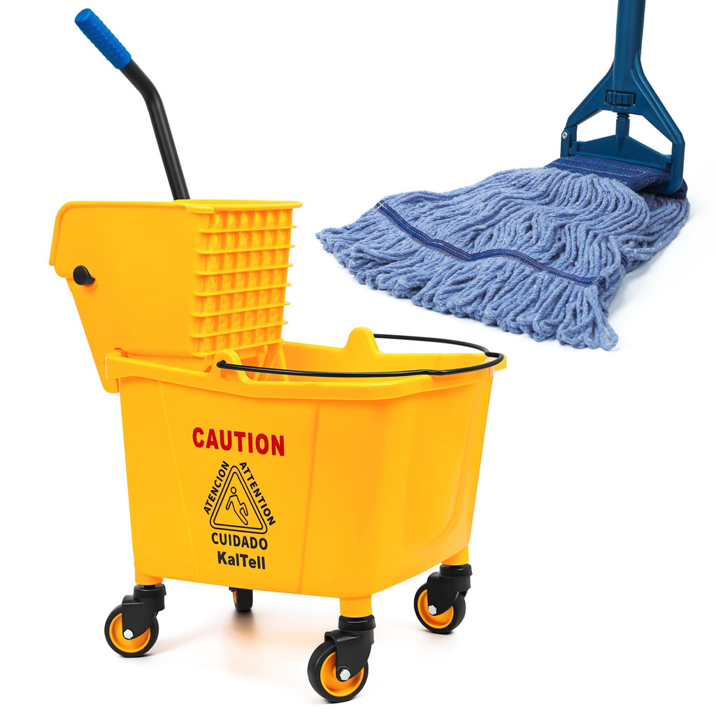 35 Quart Commercial Mop Bucket with Side Press Wringer on Wheels W206