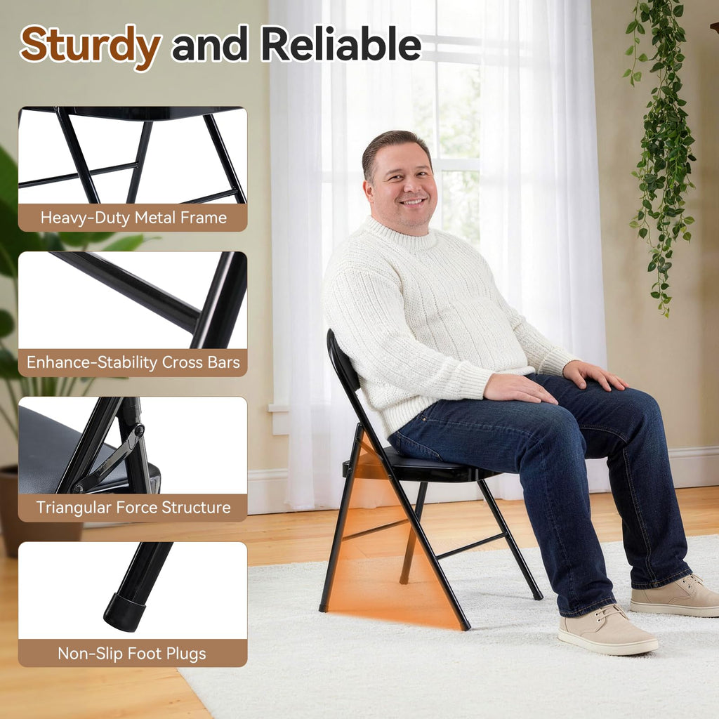 Black Folding Chairs with Padded Seats, 10 Pack R4580
